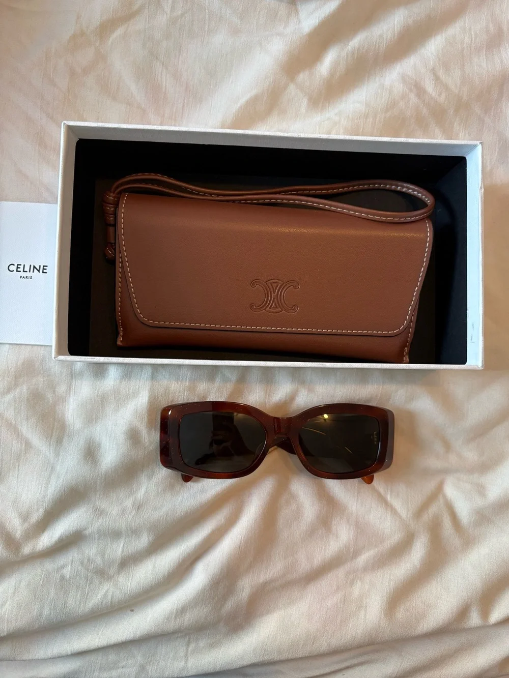 Celine Brown Leather Triomphe Sunglasses with Matching Case